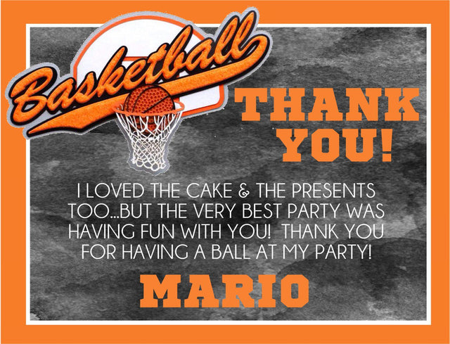 basketball birthday thank you cards sporty orange party design