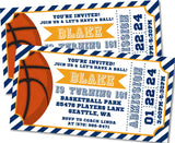 basketball birthday ticket invitations blue gold admit one theme