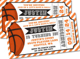 basketball ticket birthday invitations orange black sports design