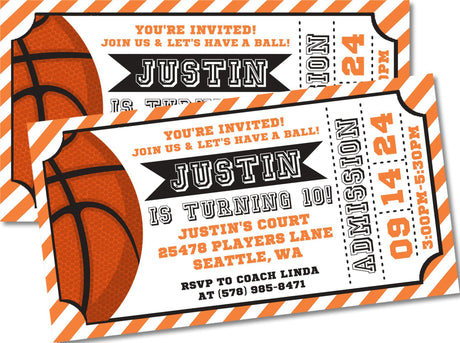 basketball ticket birthday invitations orange black sports design