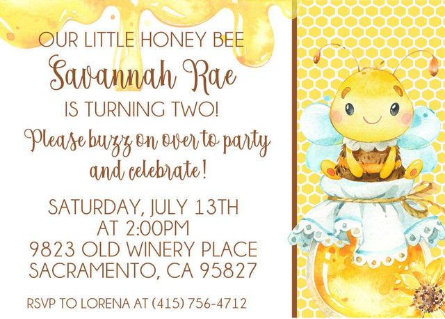 bee birthday party invitations smiling honey bee design