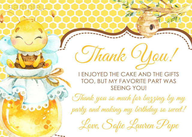 bee birthday thank you cards watercolor honeycomb design