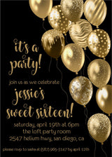 black gold sweet 16 birthday invitations