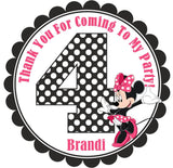 black scalloped border Minnie themed party favor label