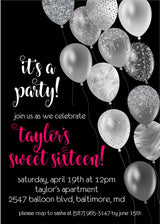 black white pink birthday invitation