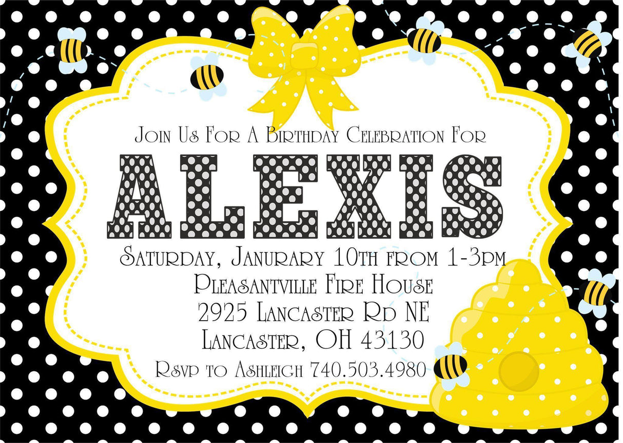 black yellow bee birthday invitations honeycomb theme