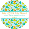 blue background dinosaur favor label design