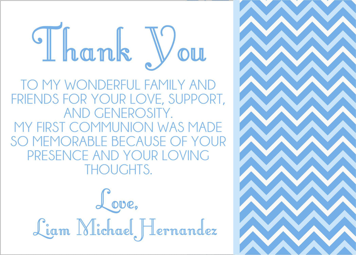 blue chevron communion thank you notes elegant religious theme