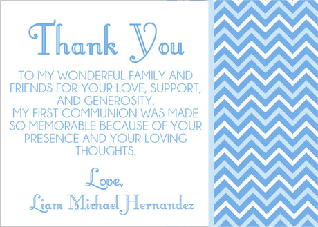 blue chevron communion thank you notes elegant religious theme