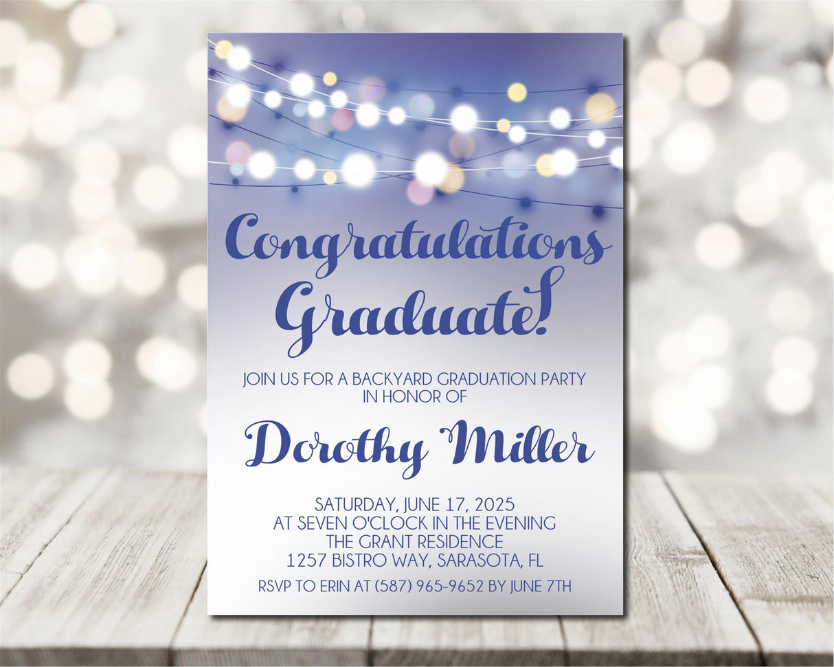 blue congrats graduate invitations elegant outdoor theme