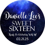 blue galaxy sweet sixteen personalized party favor sticker