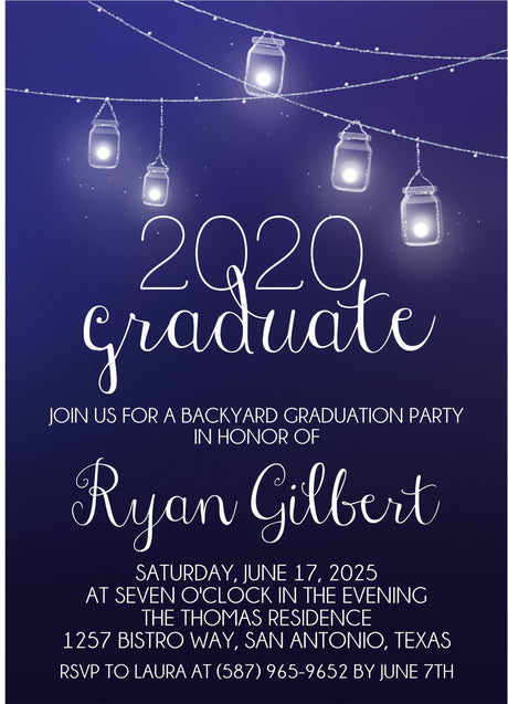 blue graduation party invitations mason jar light design