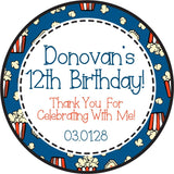 blue popcorn movie birthday sticker design