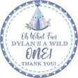 blue tribal wild one birthday sticker