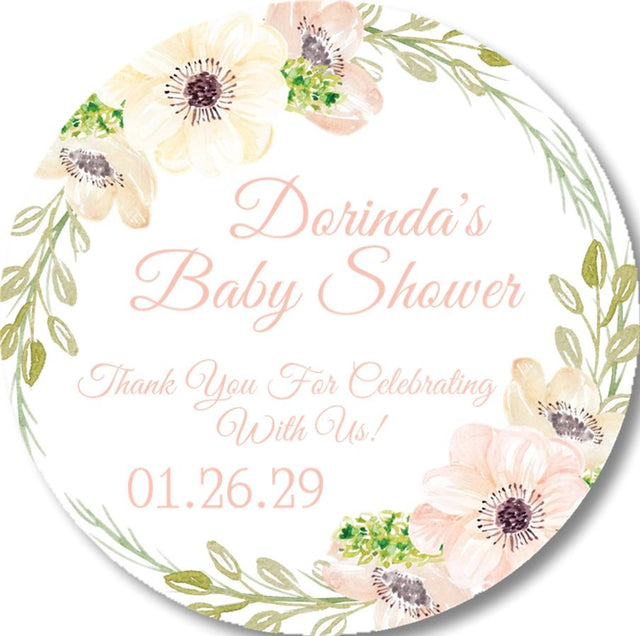 blush flower baby shower favor label