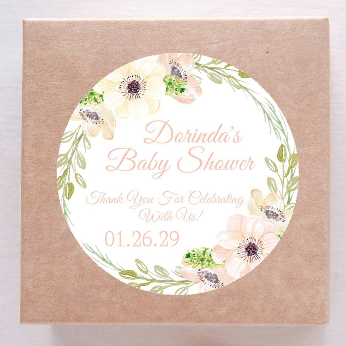 blush pink greenery floral baby shower sticker