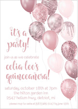 blush pink style balloon birthday party invitations