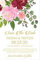 blush pink watercolor flower wedding save the dates eucalyptus greenery theme