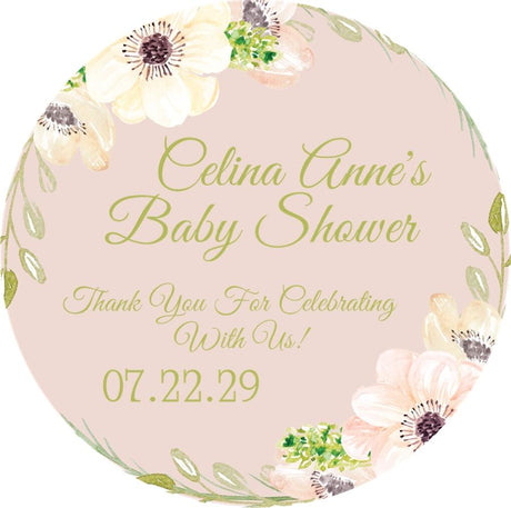 blush rustic floral baby shower sticker