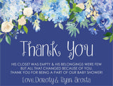 botanical baby shower thank you cards blue floral elegant style