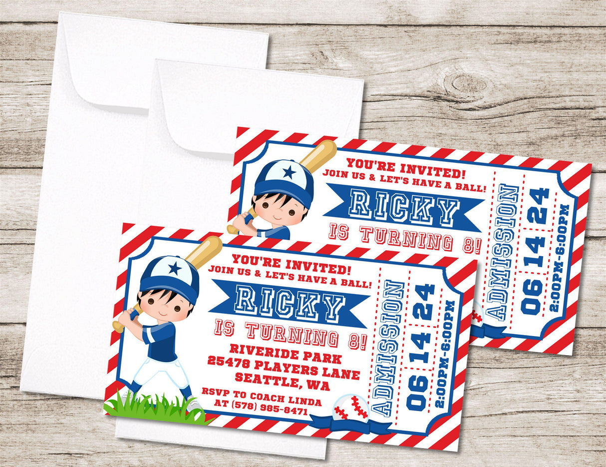 boys baseball birthday invitations character ballpark theme