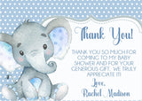 boys elephant baby shower thank you cards blue design