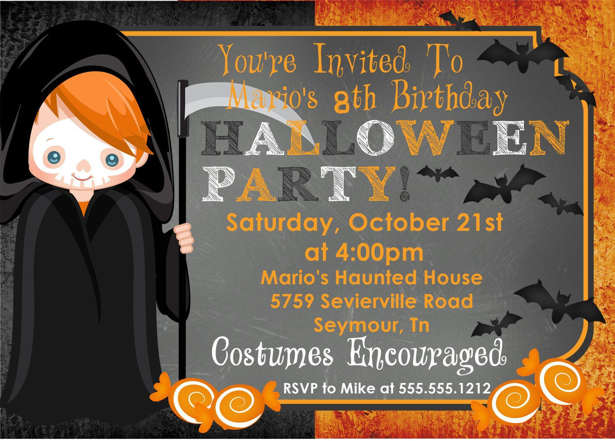 boys halloween costume party invitation