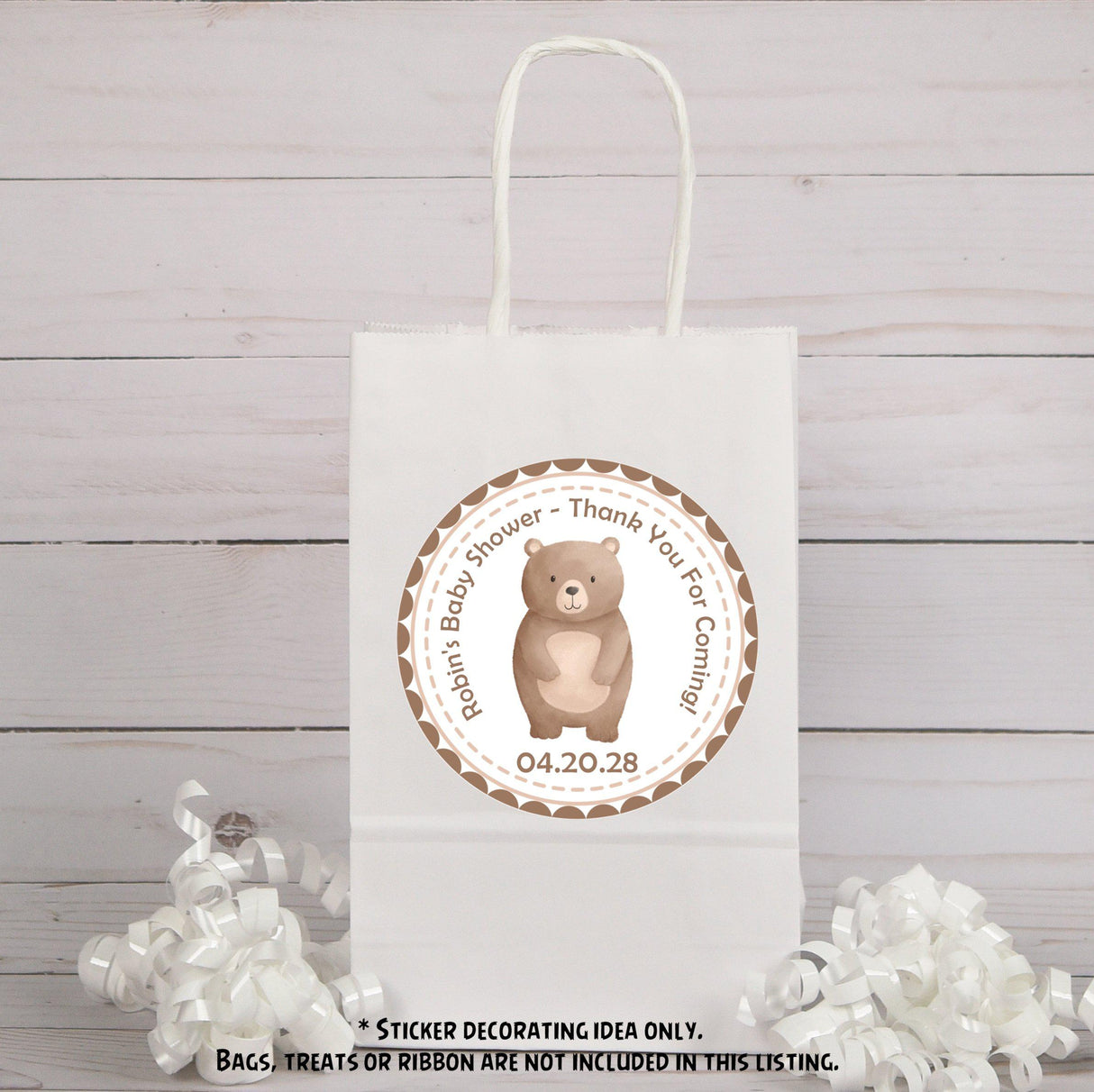 brown bear baby shower favor label
