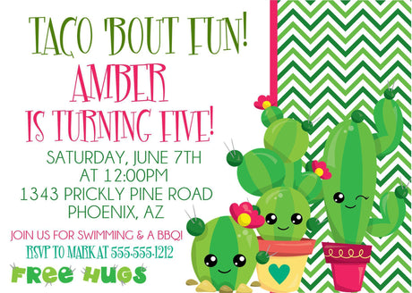 cactus invitation cards girls fiesta birthday style