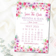 calendar style wedding save the dates blush pink flower theme