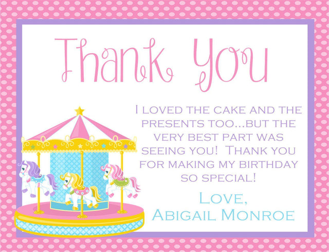 carousel birthday thank you cards whimsical pink carnival design