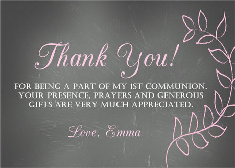chalkboard communion thank you cards pink botanical design