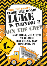 construction birthday party invitations dump truck design