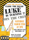 construction truck birthday invitations caution zone theme