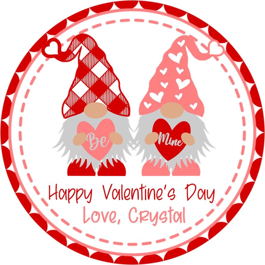 cute pink gnome classroom valentine favor labels