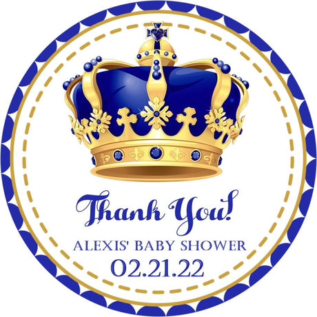 dark blue and gold royal crown baby shower sticker