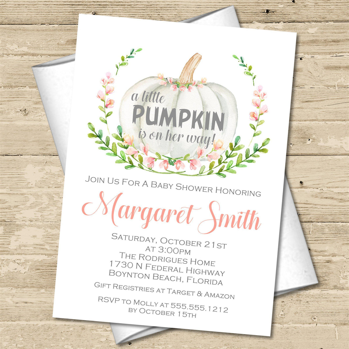 fall pumpkin baby shower invitations watercolor greenery theme