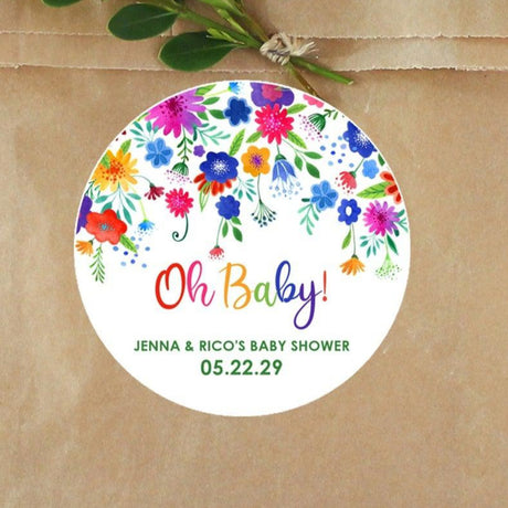 fiesta oh baby baby shower sticker with colorful florals