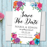 fiesta save the date cards colorful floral wedding design