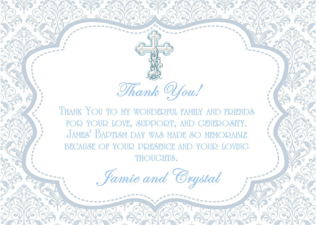 first holy communion thank you cards blue damask design