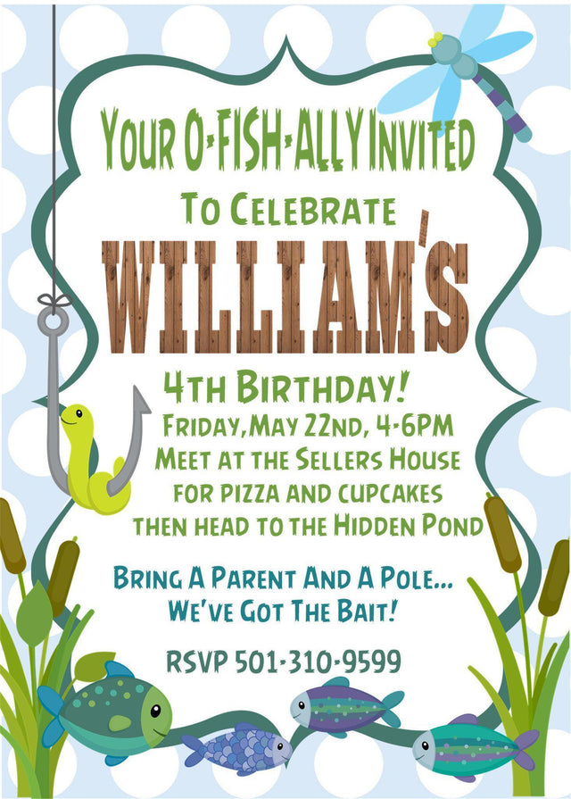 fishing birthday party invitations colorful fishing lure design