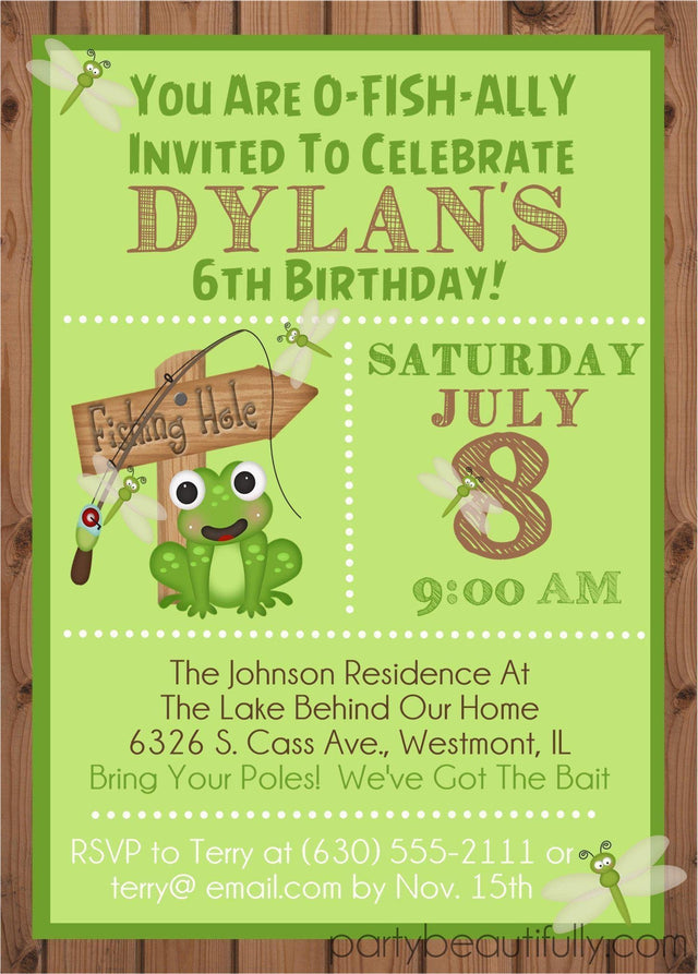 fishing birthday party invitations rustic lake design