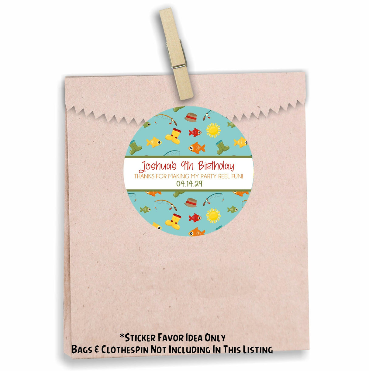 fishing pole and fish birthday sticker design