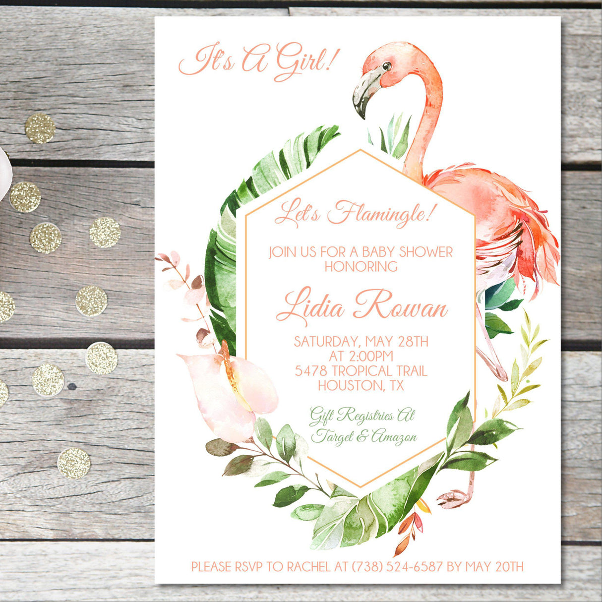 flamingo baby shower invitations tropical watercolor design