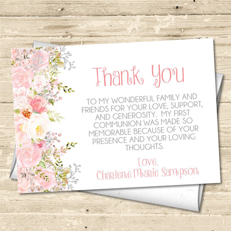 floral communion thank you cards blush watercolor design