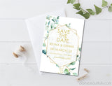 garden wedding save the date cards eucalyptus foliage accents