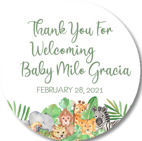 gender neutral safari animal baby shower sticker design