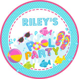 girls aqua pool party birthday sticker