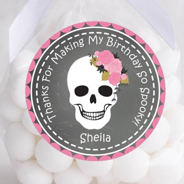 girls charcoal skull halloween birthday sticker