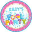 girls pink pool party birthday sticker